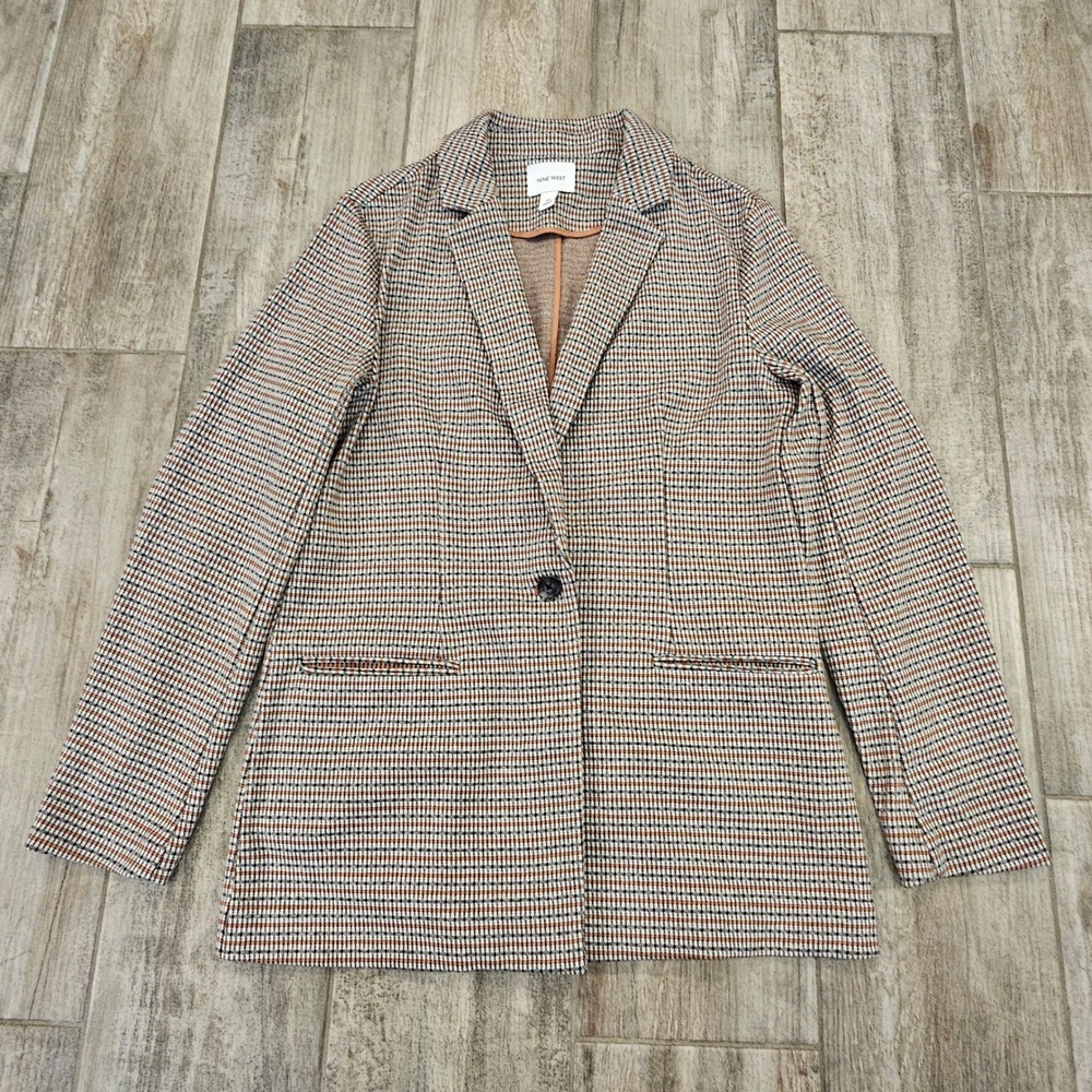 Nine West Plaid Blazer Womens Size M Single Button Dark Academia Office Preppy